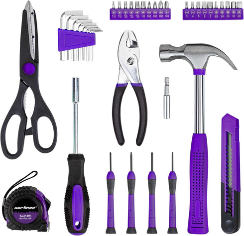 39-Piece Set CARTMAN Home Tool Kit, Essential Household Hand Tools with Plastic Storage Case, Purple