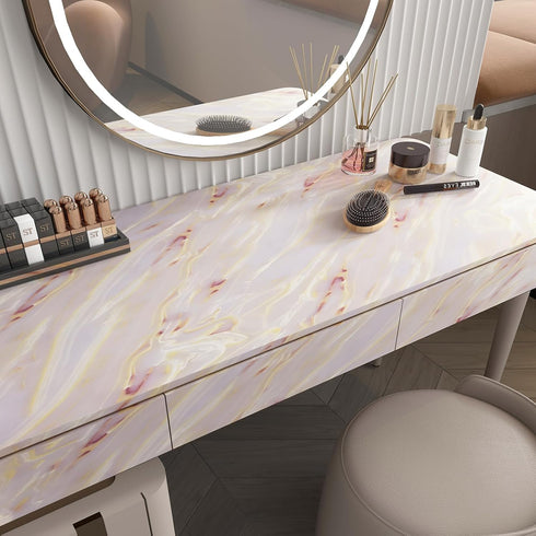 Pink Purple Glossy Marble Contact Paper for Cabinets and Drawers, Peel and Stick Waterproof Modern Kitchen Wallpaper.