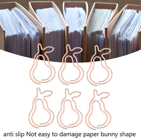Pear Paper Clips 100pcs, Cute Rose Gold Fruit Design for Office School Paper Files