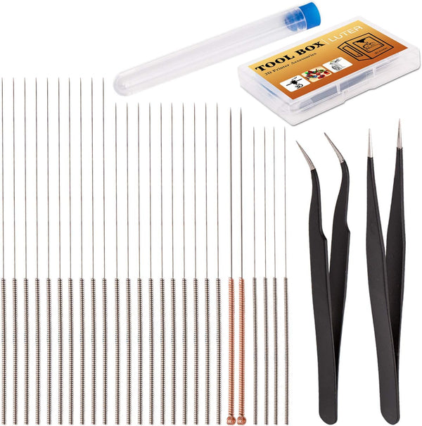 Luter 28 Pieces 3D Printer Nozzle Cleaning Tool Kit, Includes 26 Cleaning Needles and 2 Tweezers
