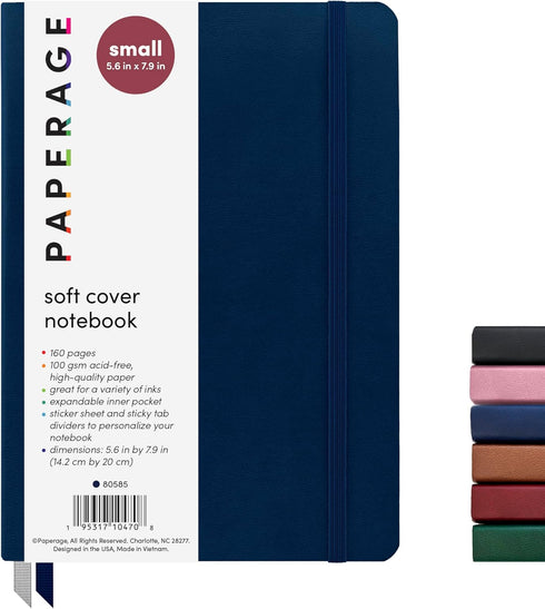 PAPERAGE Softcover Lined Journal Notebook (Navy), 176 Pages, Small 5.6 x 7.9 inches, College Ruled, 100 GSM