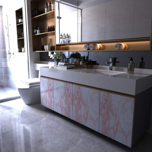 Marble Paper Granite Pink/White Roll Peel and Stick Wallpaper for Kitchen Countertop, Cabinet, Shelf, Waterproof