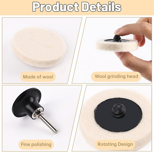 TTMIXKI 20 2 Inch Pcs Compressed Wool Polishing Pad Wheels, Buffing Pads for Drill Felt Buffing Discs Quick Change