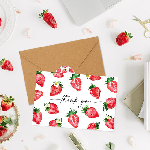 50 Pack Summer 4 6 Inch FYSUIMU Strawberry Thank You Card Watercolor Fruit Greeting Cards with Envelopes Stickers Blank