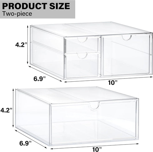 4 Set 2 Countertop, Prsildan Acrylic Drawer Makeup Organizer with Drawers, of Office Desk Organizers Accessories, Clear
