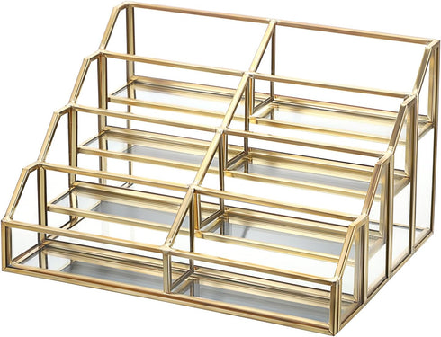 Hipiwe Mirrored Glass Business Card Holder Gold Business Card Display Stand for Desk