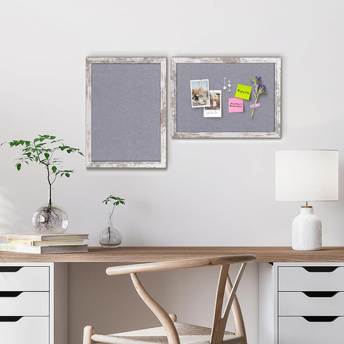 Gray Felt Cork Board, Decorative Hanging Boards with White Rustic Wood Frame, Vision Board for Office Home School