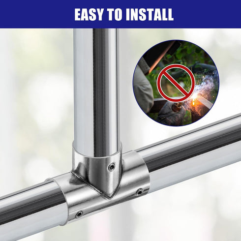 4Pcs 3 1" uxcell Tee Structural Pipe Connectors Way End Rails Clamp with Wrench Stainless Steel Corner Pipe Fittings
