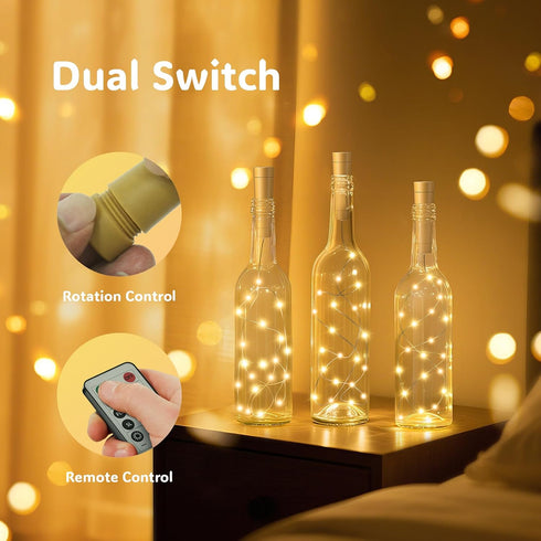 10 Pack 20 6.6 PChero Wine Bottle Lights with Cork & Remote Timer, LED ft Fairy String Lights Battery Operated for DIY