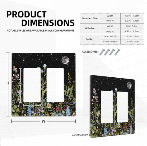 Boho Wild Flowers Herbs Floral Light Switch Cover Plate, Vintage Black Starry Sky Moon Wall Plate