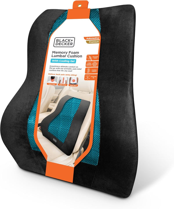 BLACK+DECKER Memory Foam Lumbar Support Pillow with Cooling Gel High Back Lumbar