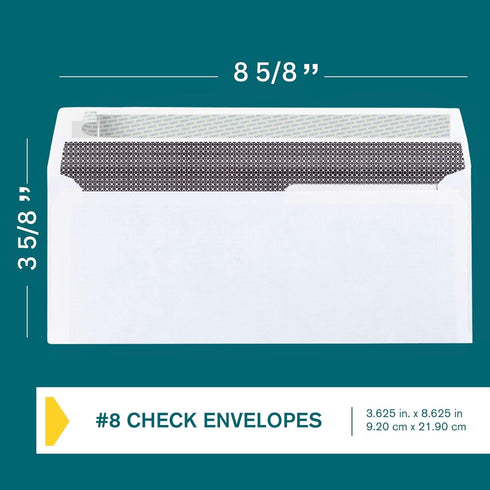 EnDoc #8 Double Window Envelopes Self Seal - Security Check Envelopes - 100 Count for QuickBooks Checks, Privacy Tinted