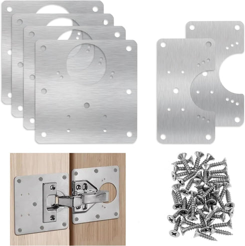 6 PCS Hinge Repair Kit Plate - Stainless Steel Cabinet Hinge Repair Plates with Mounting Screw Replacement Kit