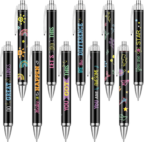 Gueevin 10 Pcs Inspirational Ballpoint Pens, Motivational Quote Pens with Stylus Tip, Colorful Metal Writing Pen Set