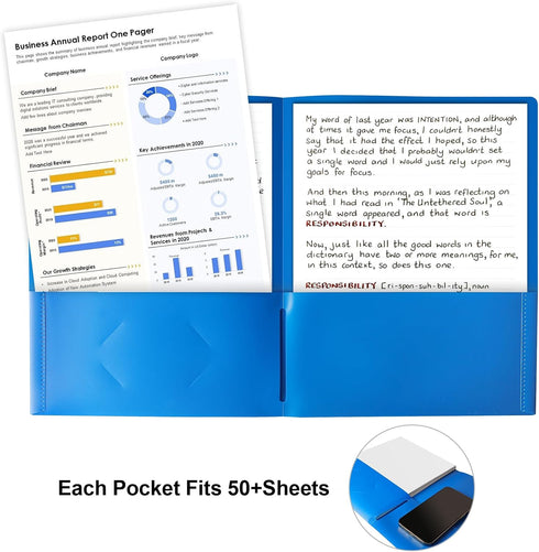 Habgp 100 Pack Plastic Folders with Pockets - 5 Color Heavy Duty Two Pocket Folder Business Card Holder for Office