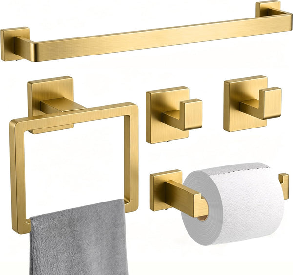 5-Pieces Brushed Gold Bathroom Hardware Set, SUS 304 Stainless Steel 24.48 Inch