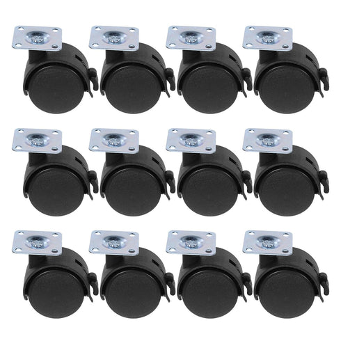 RUNROTOO 12pcs Office Chair Casters Swivel Furniture Roller Wheels with Brake Small Replacement