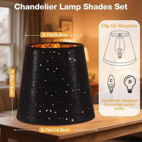 3 Set Bulbs Riakrum Pcs Chandelier Lamp Shades Small Lamp Shade for Pendant Wall Ceiling Lights Candle Clip on Fitter