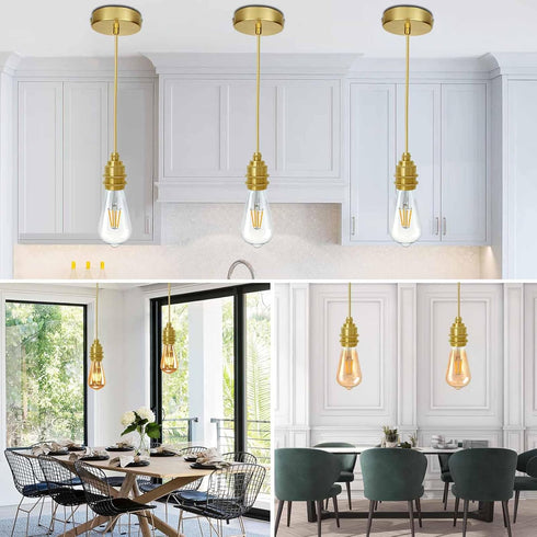 YNDD 3.94ft E26 Bulb Mini Pendant Light Cord Kit, Industrial Retro Gold Pendant Light, Adjustable Woven Hanging Light