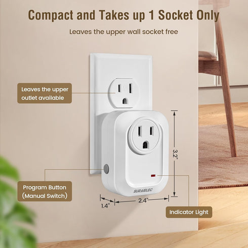 100ft Pre-Programmed, SURAIELEC Wireless Wall Switch Remote Control Outlet, No Wiring Needed, RF Range, Expandable