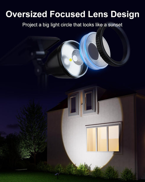 Sunset Solar Powered Spotlight Outdoor Waterproof Spot LED Accent Landscape Uplight for Outside Trees, House Flag