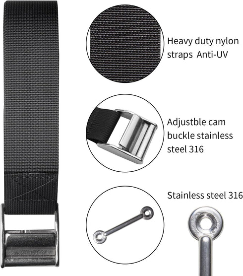 UCEDER 56" Battery Tie Down Strap Kit, with Stainless Steel 316 Buckle and Eye Strap Mounts, 1 Pack