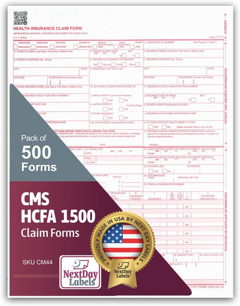 NextDayLabels - CMS 1500 / HCFA 1500 Insurance Claim Forms - Laser/Ink-Jet