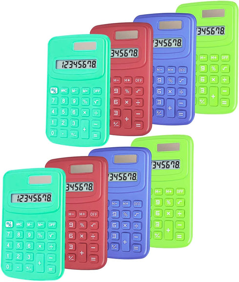 Basic Dual Power Calculator, 8 Digit Silicone Button Desktop Calculator (4 Colors, Set of 8)