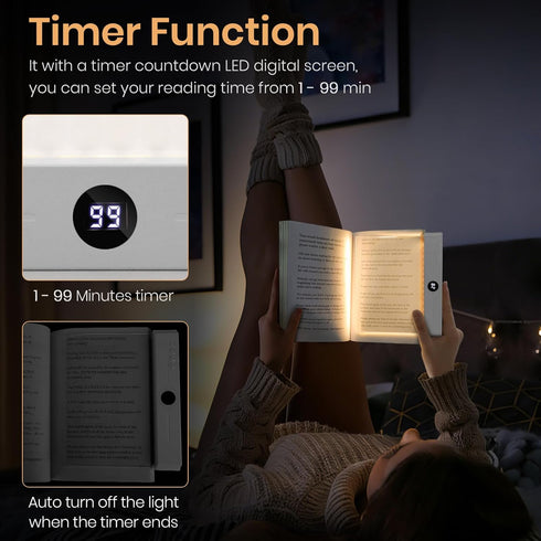 3 Dimmable Smart Flat Book Light, Rechargeable Clear LED Reading Light with Colors & Timer, Full Page Panel Plate Lamp
