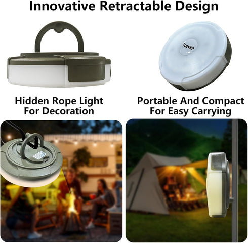 32.8FT Camping String Lights, Rechargeable Waterproof Hanging Lamp Portable LED Light for Outdoor Camping Awning Tent