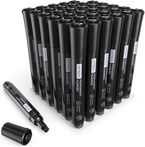Set 36, ARTEZA Permanent Markers, of Black, Chisel Tip, Waterproof