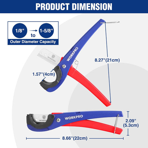 WORKPRO PEX Cutter with Sharp Blades, Tubing Cutter for PPR, PE, PP, Rubber Hoses, 1/8"-1-5/8" Cutting Capacity