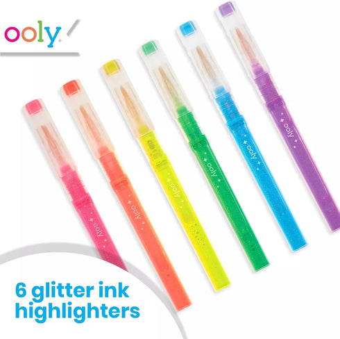 Ooly Oh My Glitter! Glitter Highlighter Pens Set of 6 - Neon Colors, Chisel Tip for Note Taking & Art