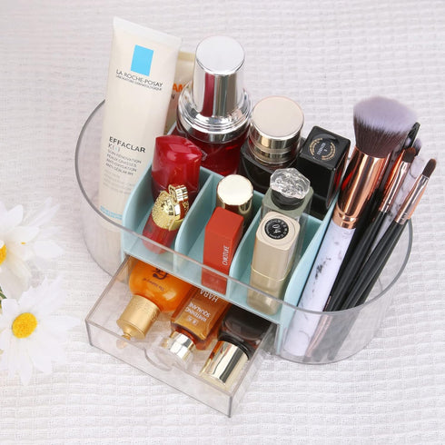 LETURE Clear Acrylic Desk Organizer with Drawer, Pen Pencil Markers Holder, Clear Office Supplies for College Dorm Home