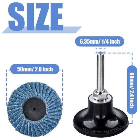 15Pcs 2 Inch 40/60/ 80Grit 1/4 Inch Mesee Roll Lock Flap Disc Kit, Quick Change Flap Grinding Wheel with Shank Disc Pad
