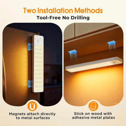 Dimmable 3 Closet 3 Pack Under Cabinet Rechargeable Lighting: Color Temperature Motion Sensor Lights Indoor - Battery