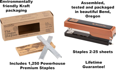Oregon Stapler, Built in USA, Copper/Black, Built-in Staple Remover, Staples 2 to 25 Sheets, Includes 1,250