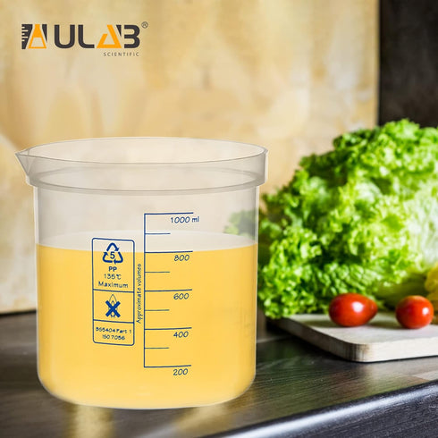 ULAB Stackable Graduated Plastic Beakers, 2000ml (68oz) Volume, Easy-to-Read Blue Printings, UBP1017