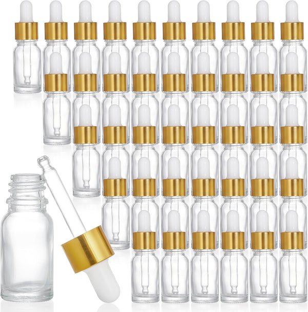 Kingrol 40 Pack Clear Glass Dropper Bottles, 10ml Tincture Bottles for Essential Oils, Perfumes, Chemistry Lab