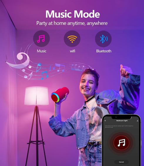Smart Light Bulbs, 9W A19 E26 800LM WiFi Bluetooth LED Bulbs, Compatible with Alexa & Google Assistant - 4 Pack
