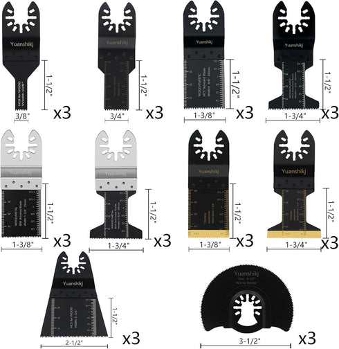 Yuanshikj 30PCS Mix(Titanium+Bi-Metal) Metal Wood Plastics Universal Oscillating Multitool Saw Blades,Oscillating Tool Blade,Professional Quick Release Durable,Multi Tool Blades Kits