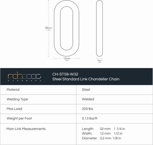 CH-S59-04-AB-10 (10 RCH Hardware Steel Chandelier Chain, Antique Brass Feet)