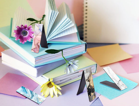 WAVEYU Magnetic Bookmarks for Women and Men, Assorted Page Markers for Book Lovers, 10 Marble Designs for School and