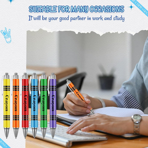 60 Fuutreo Pcs Colorful Crayon Ballpoint Pen Teacher Appreciation Gift Cute Retractable Ballpoint Pen Bulk School