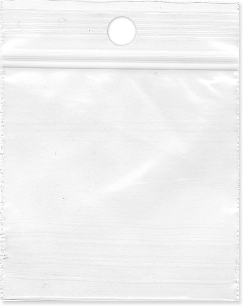 Plymor 2" x 2" Reclosable Plastic Bags - Case of 1,000, 2 Mil with Hang-Hole Zipper