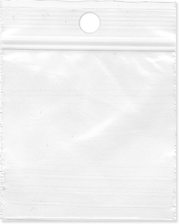 Plymor 2" x 2" Reclosable Plastic Bags - Case of 1,000, 2 Mil with Hang-Hole Zipper