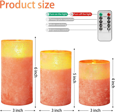 Flameless Candles with Remote, Orange Candles Battery Operated with Timer, LED Candle for Mantel Bedroom Coffee Table