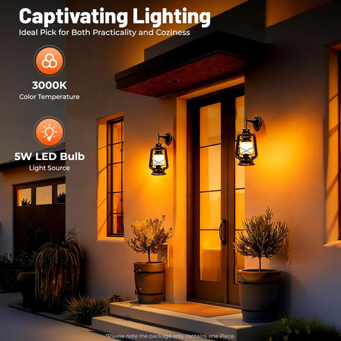 YUASDUU E27 Rustic Wall Sconces Lantern Light, Outdoor Wall Sconce with Base and Glass Shade Vintage Wall Light Fixture