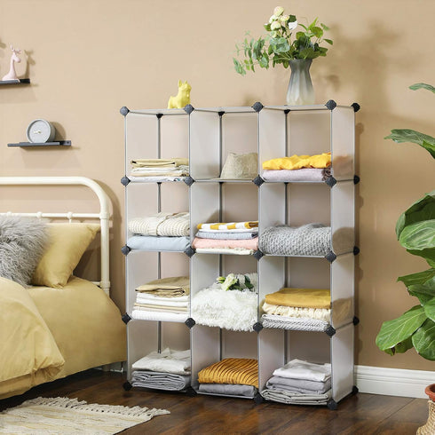 SONGMICS Cube Storage Organizer - Set of 12 Plastic Cubes for Room Organization (12.2 x 36.6 x 48.4 Inches, White)