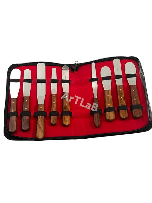 ArTLaB Premium Stainless Steel Lab Spatulas with Wooden Handle, Set of 9